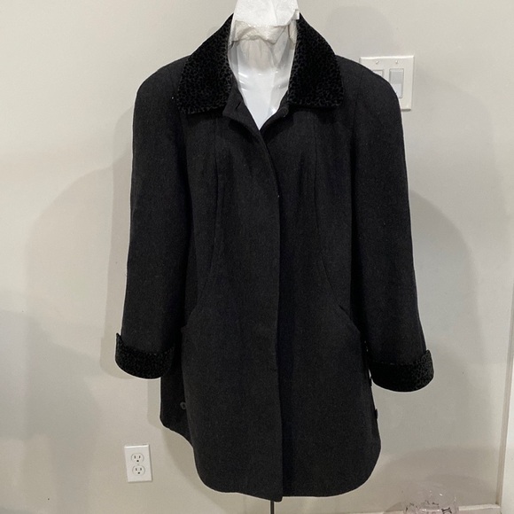Vtg Jod 100% Wool Coat Womens M Black Pea Button USA 90s - Picture 1 of 12